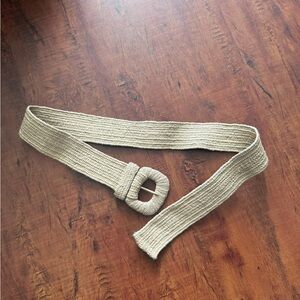 Beige Textured stretchy Belt with Oval Buckle
